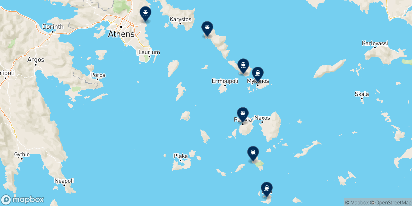 Mapa de los destinos Golden Star Ferries
