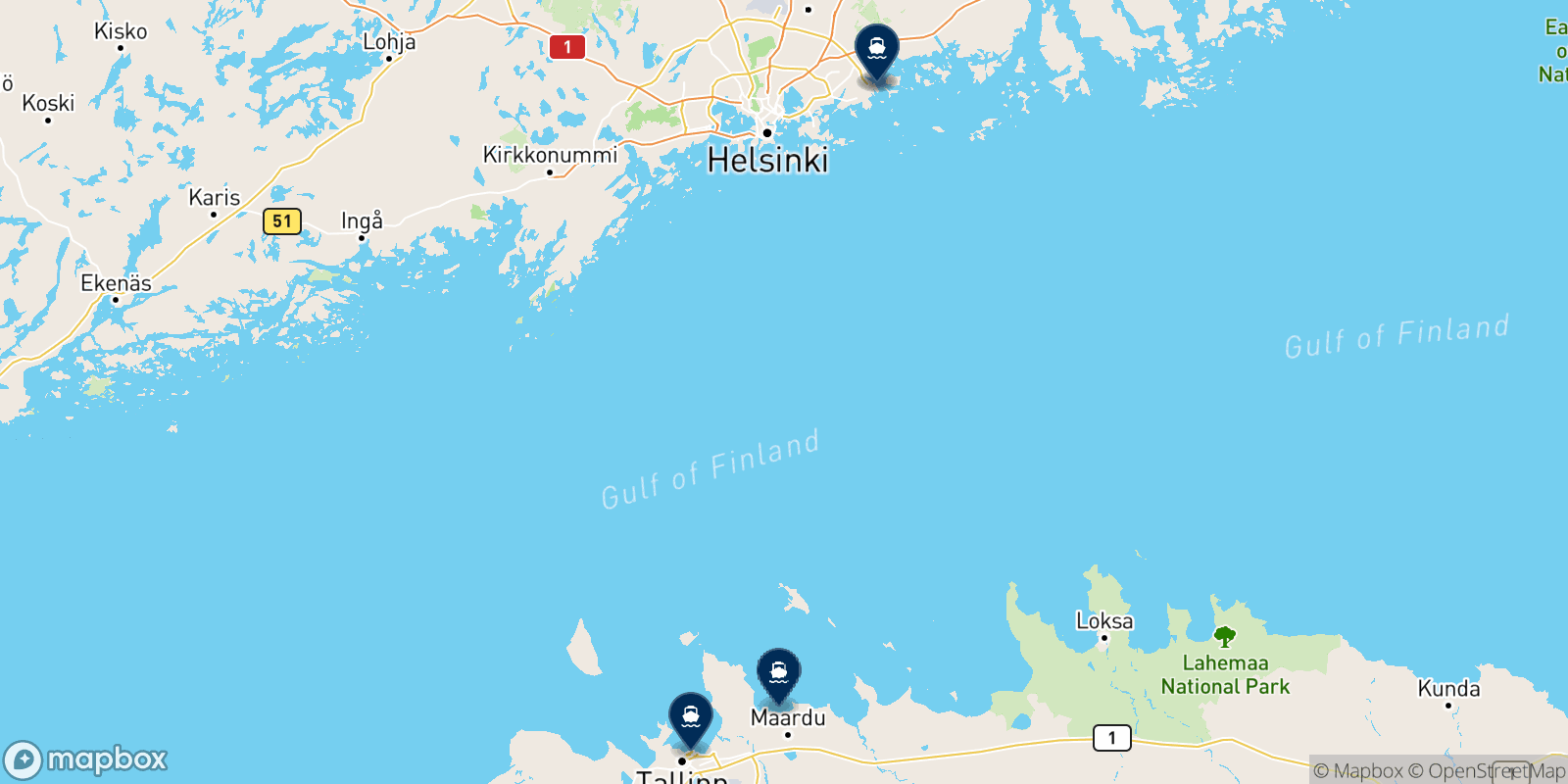 Mapa de los destinos Eckerö Line