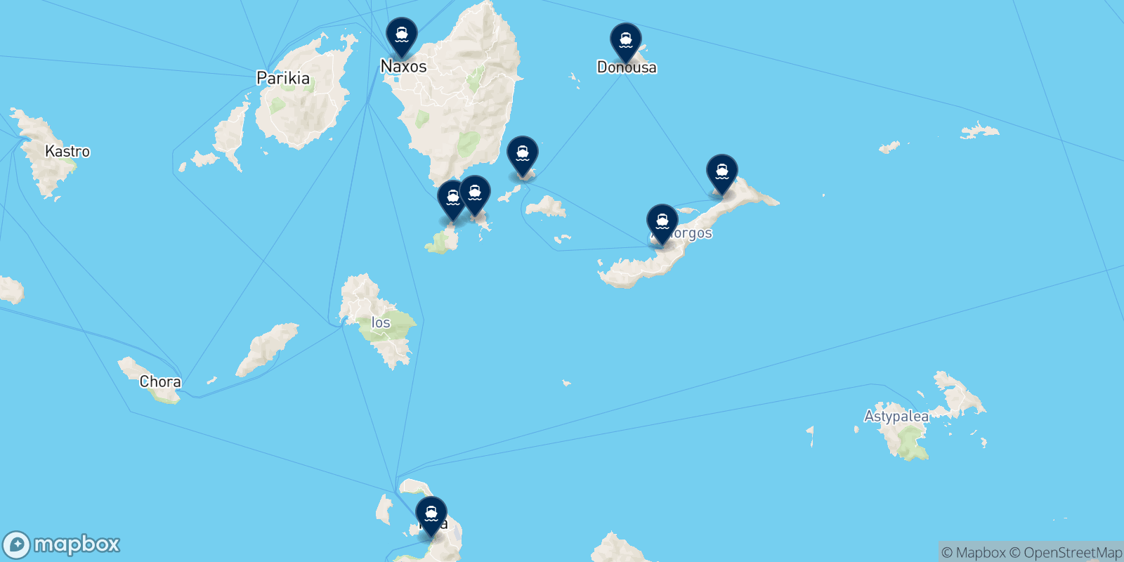 Mapa de los destinos Mikres Kyklades N.e.