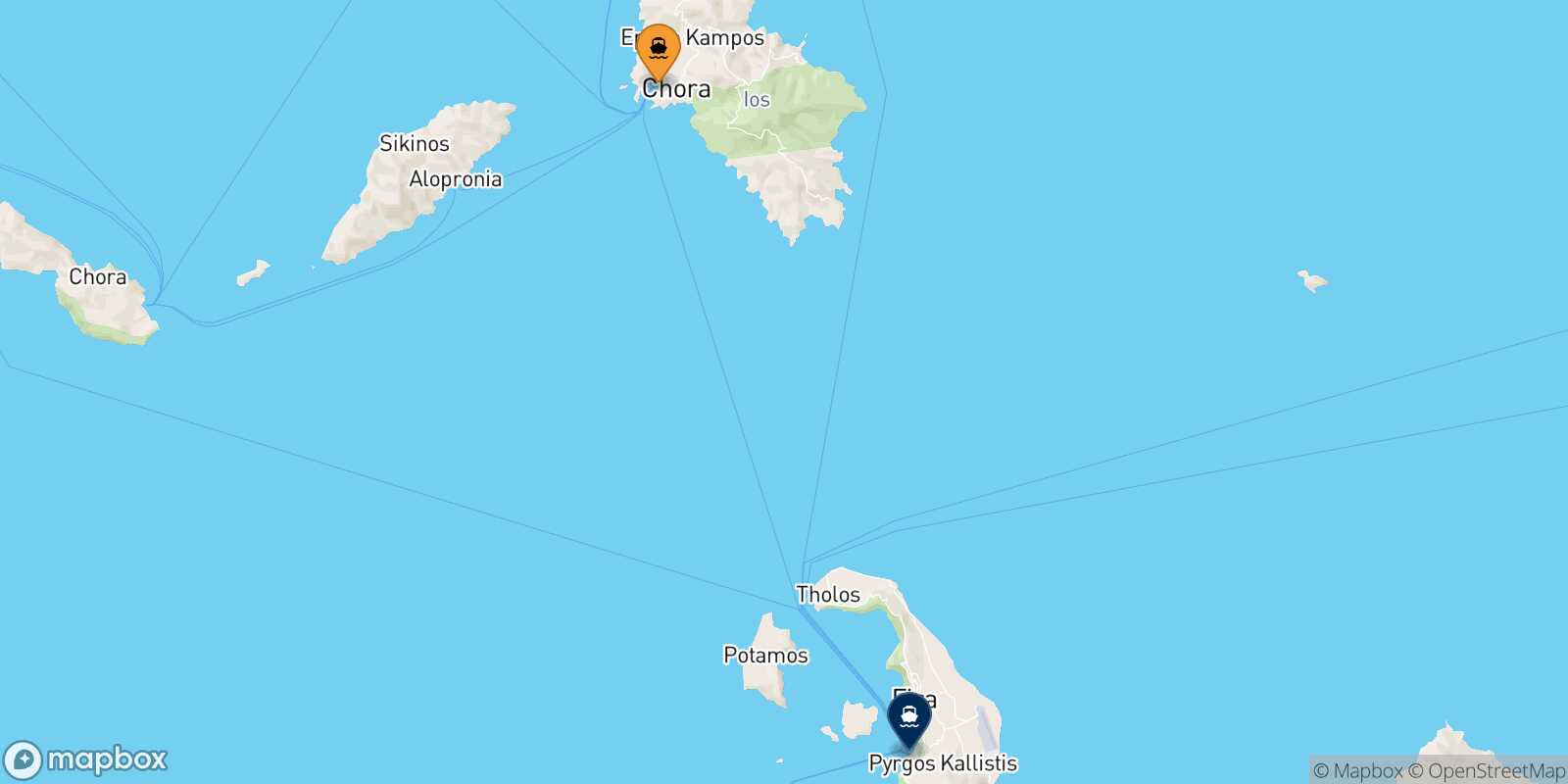 Mapa de la ruta Ios Santorini