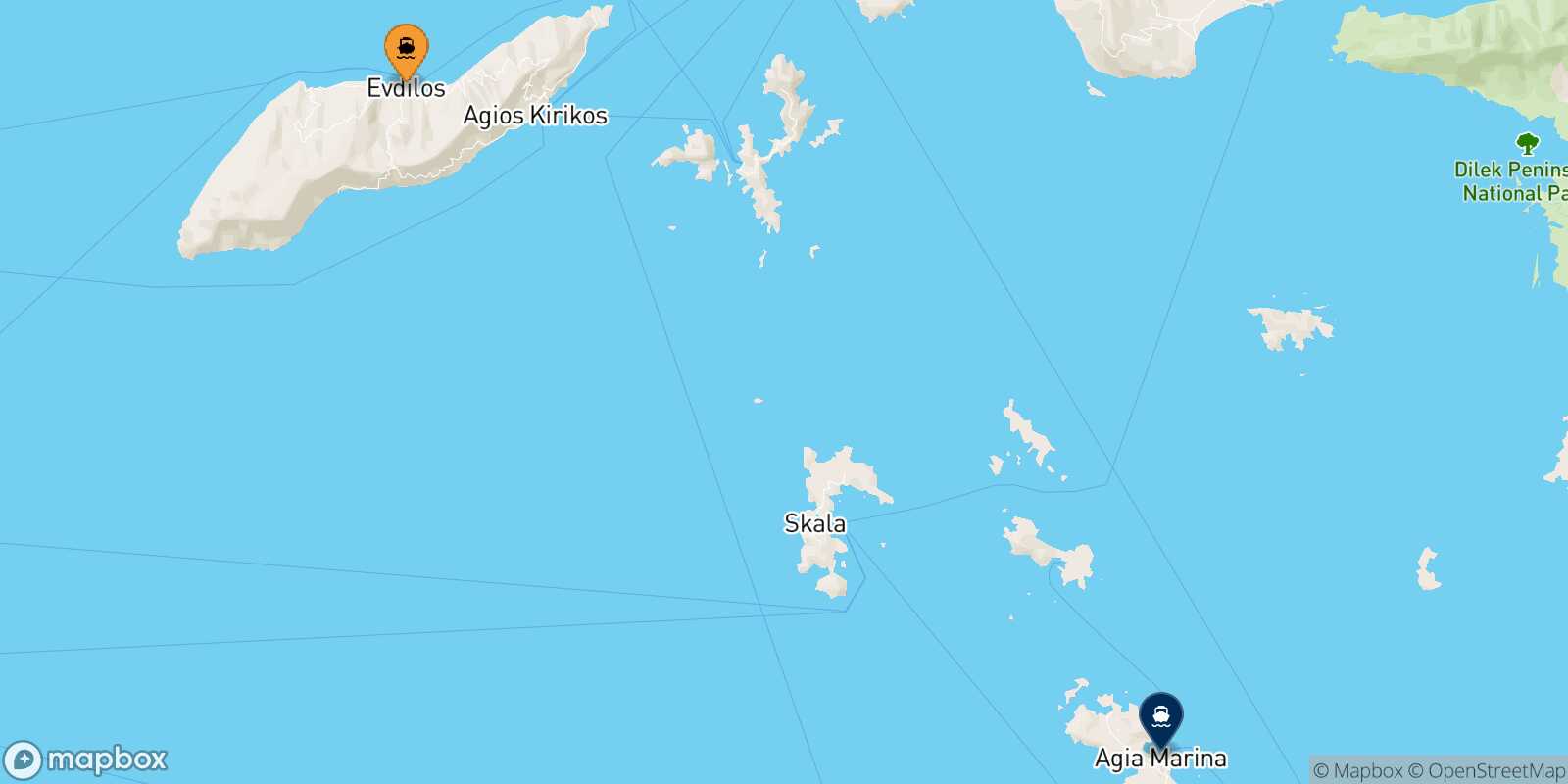 Mapa de la ruta Agios Kirikos (Ikaria) Leros