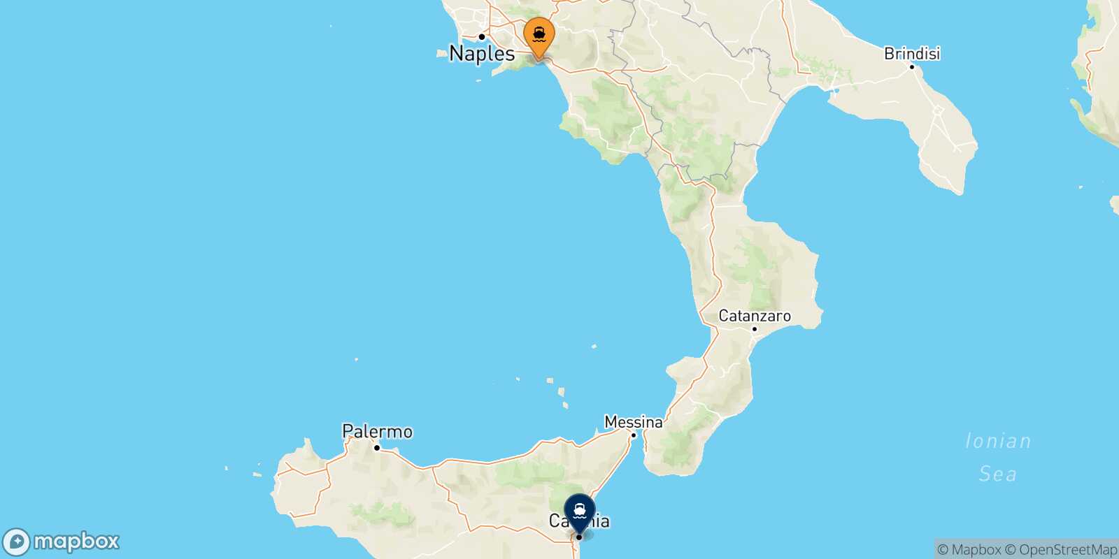 Mapa de la ruta Salerno Catania