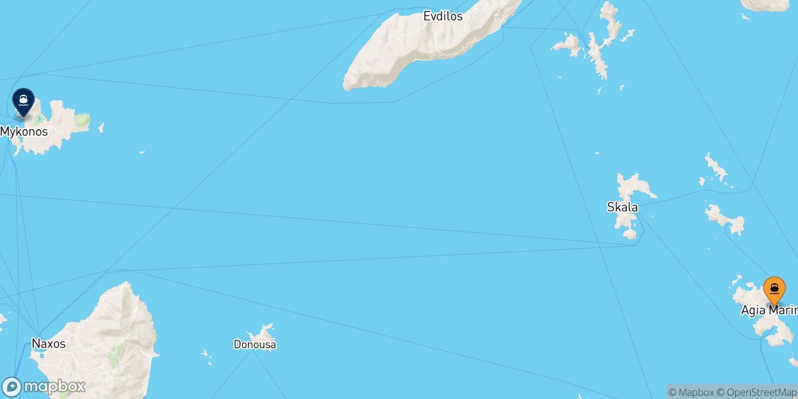 Mapa de la ruta Leros Mykonos