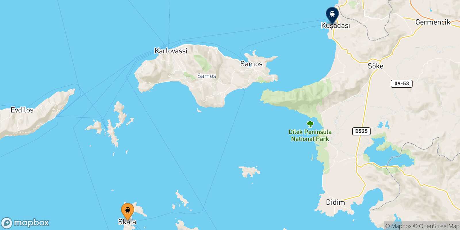 Mapa de la ruta Patmos Kusadasi