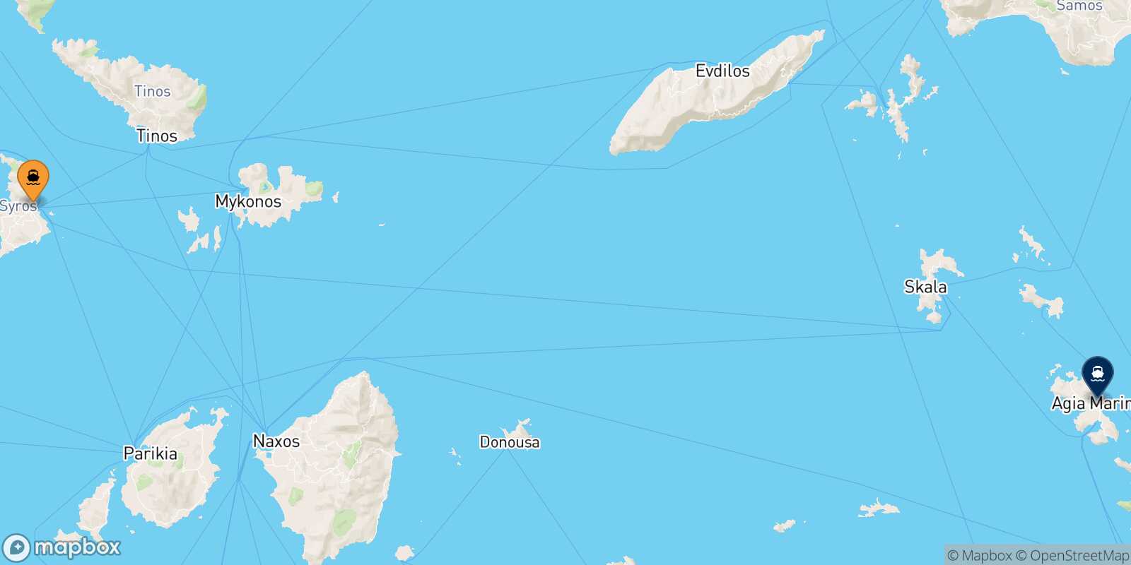 Mapa de la ruta Syros Leros