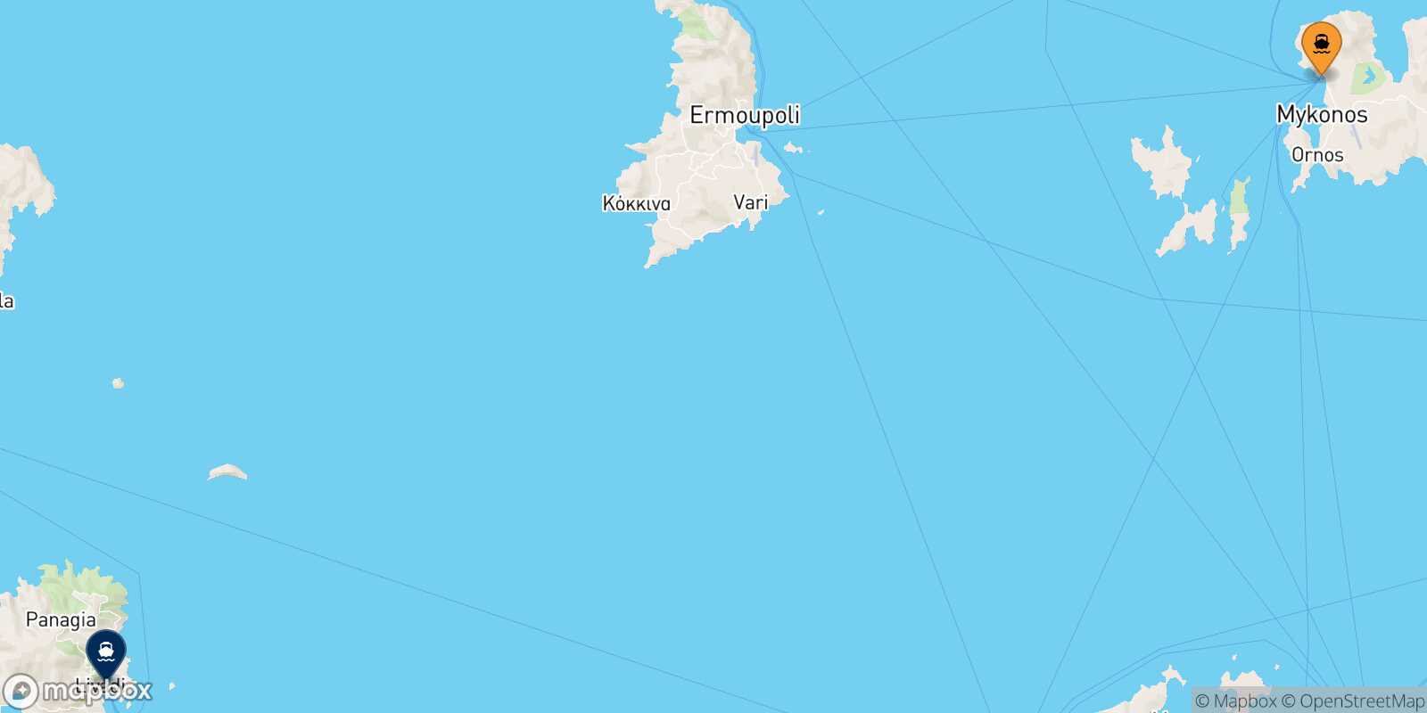 Mapa de la ruta Mykonos Serifos