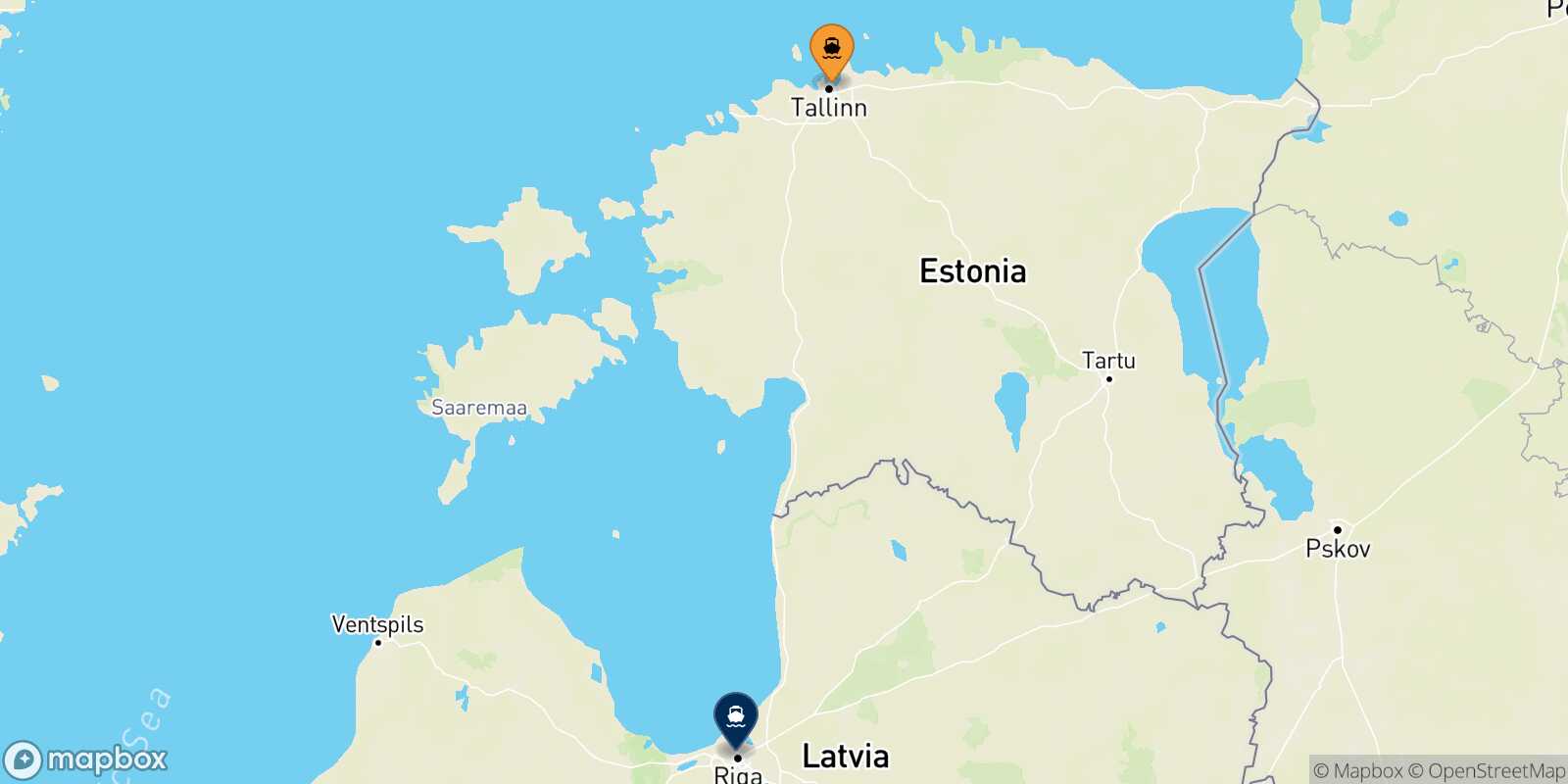 Mapa de la ruta Tallin Riga