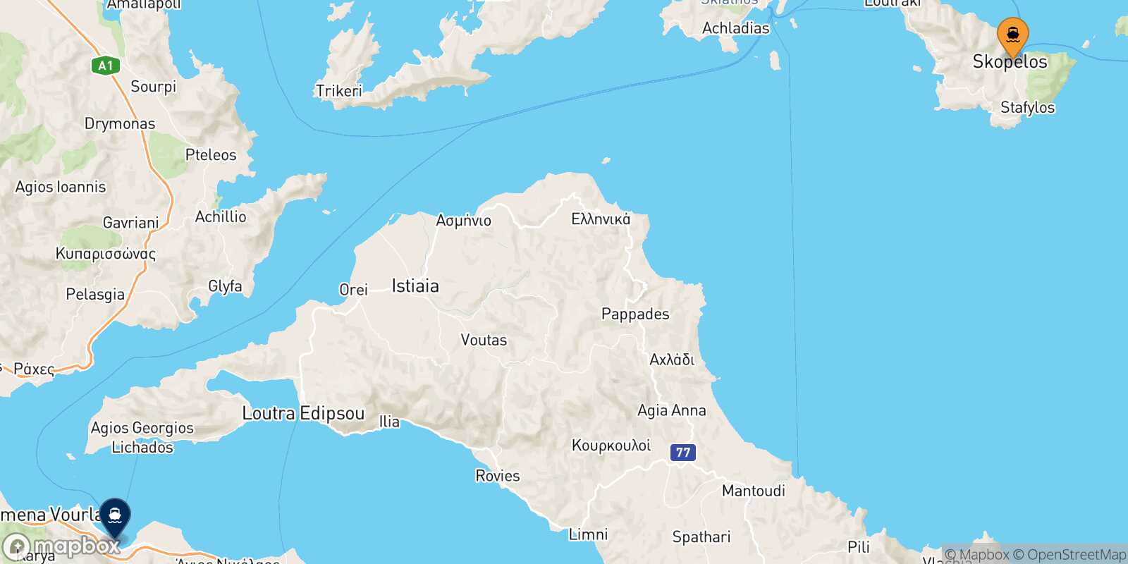 Mapa de la ruta Skopelos Agios Konstantinos