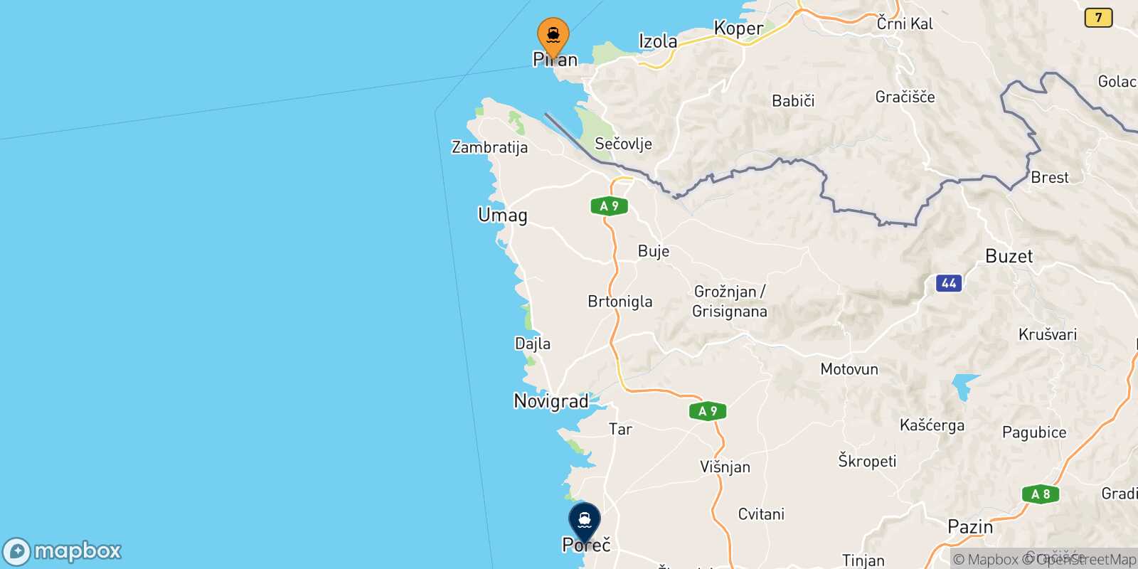 Mapa de la ruta Piran Porec