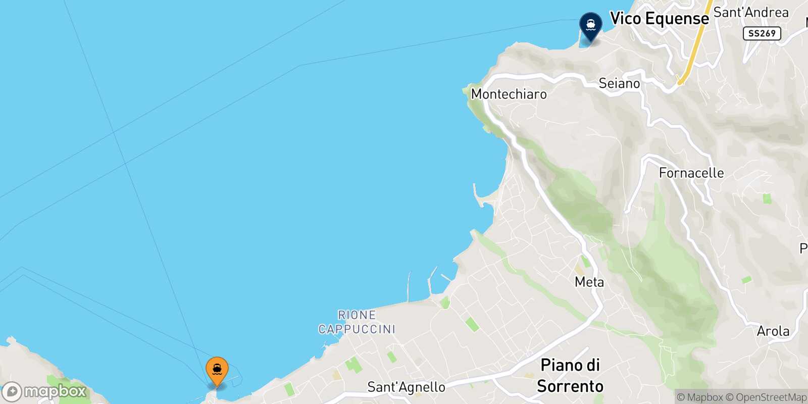 Mapa de la ruta Sorrento Seiano