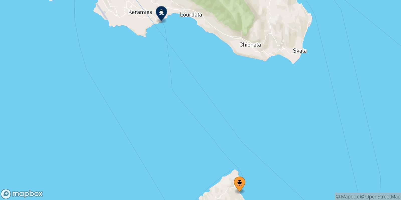 Mapa de la ruta Ag. Nikolas (Zakynthos) Pessada (Cefalonia)