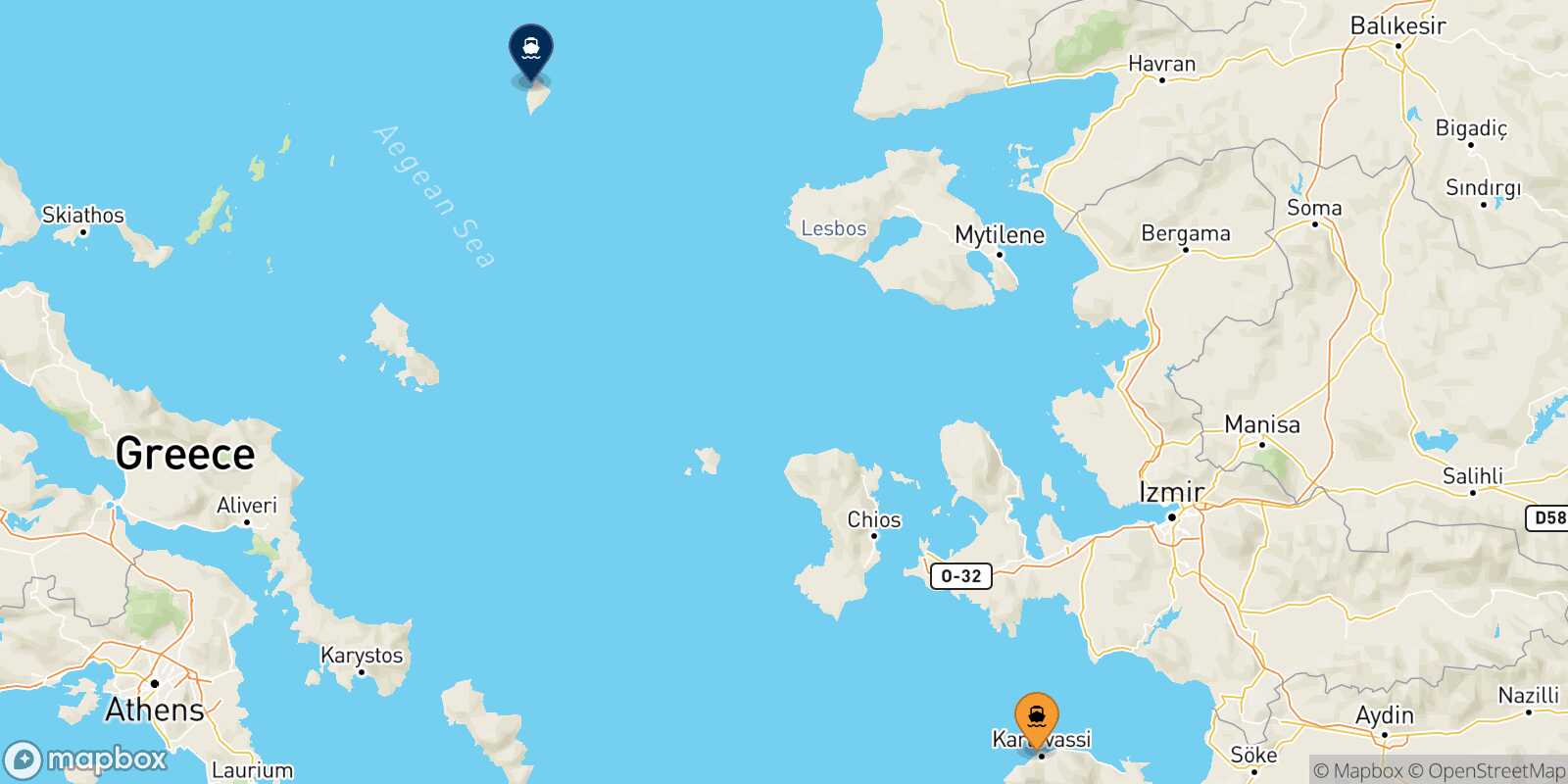 Mapa de la ruta Karlovassi (Samos) Agios Efstratios