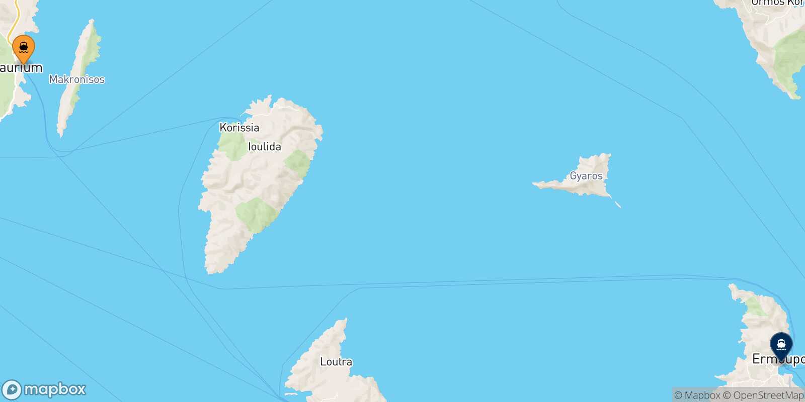 Mapa de la ruta Lavrio Syros