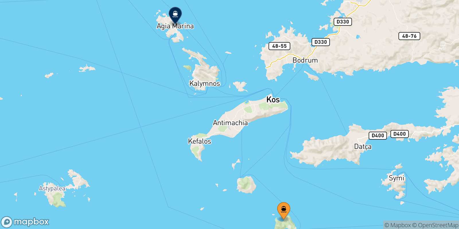 Mapa de la ruta Tilos Leros
