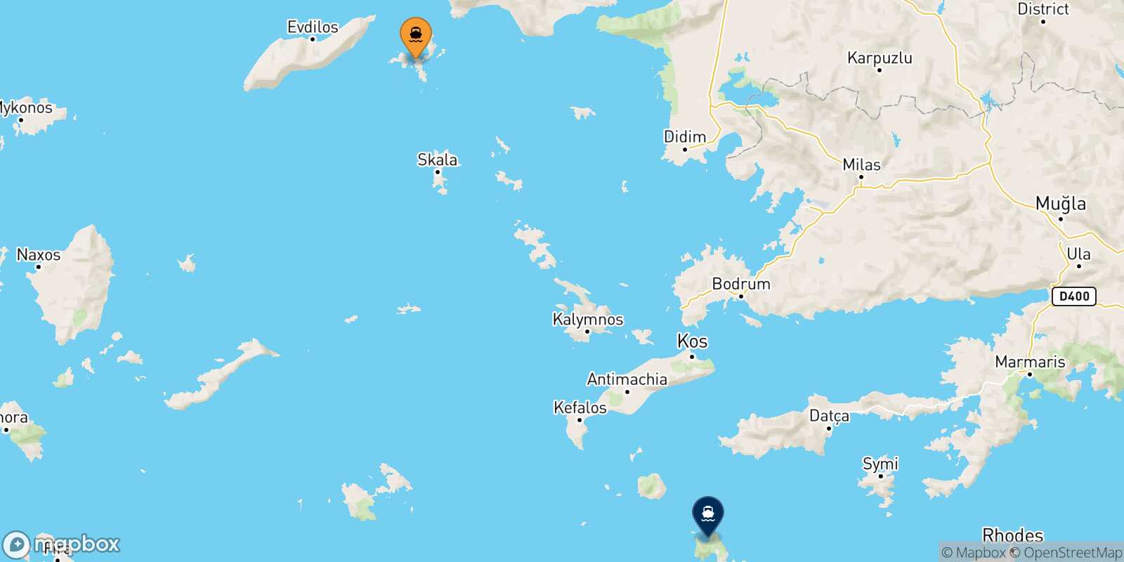 Mapa de la ruta Fourni Tilos