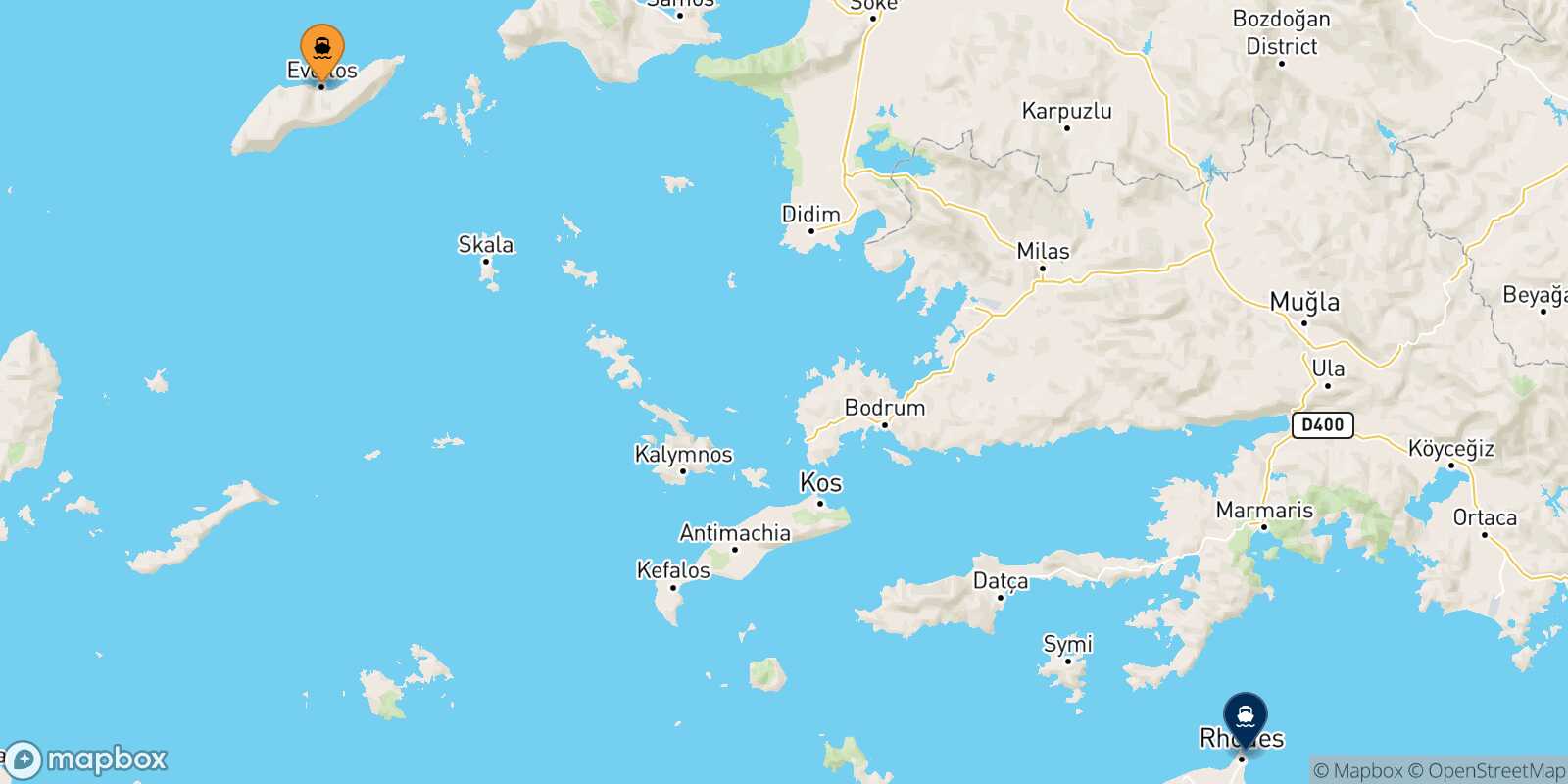 Mapa de la ruta Agios Kirikos (Ikaria) Rodas