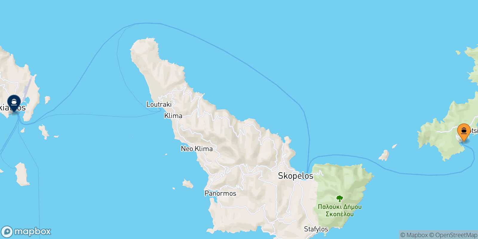 Mapa de la ruta Alonissos Skiathos