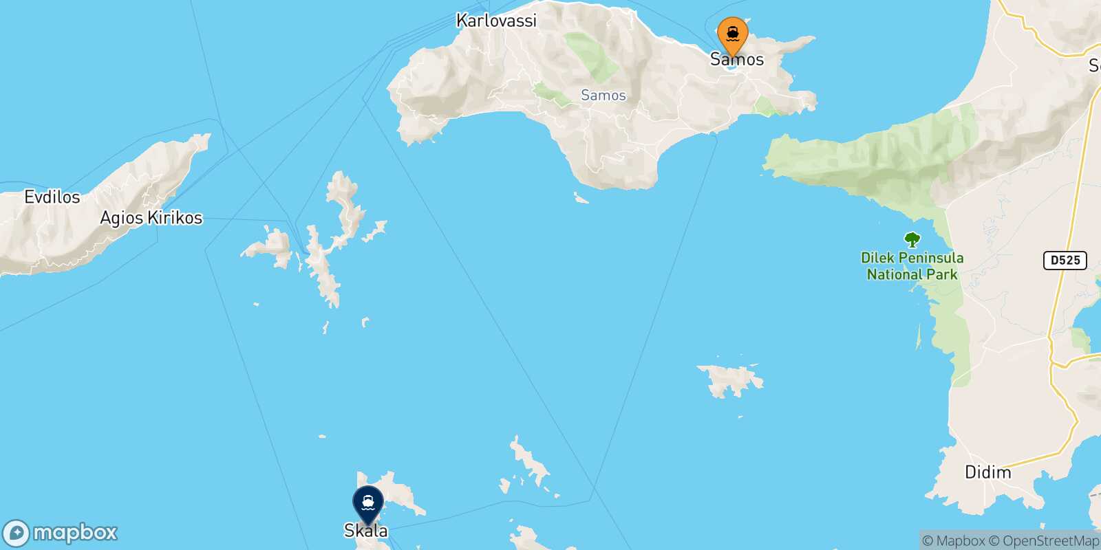 Mapa de la ruta Vathi (Samos) Patmos