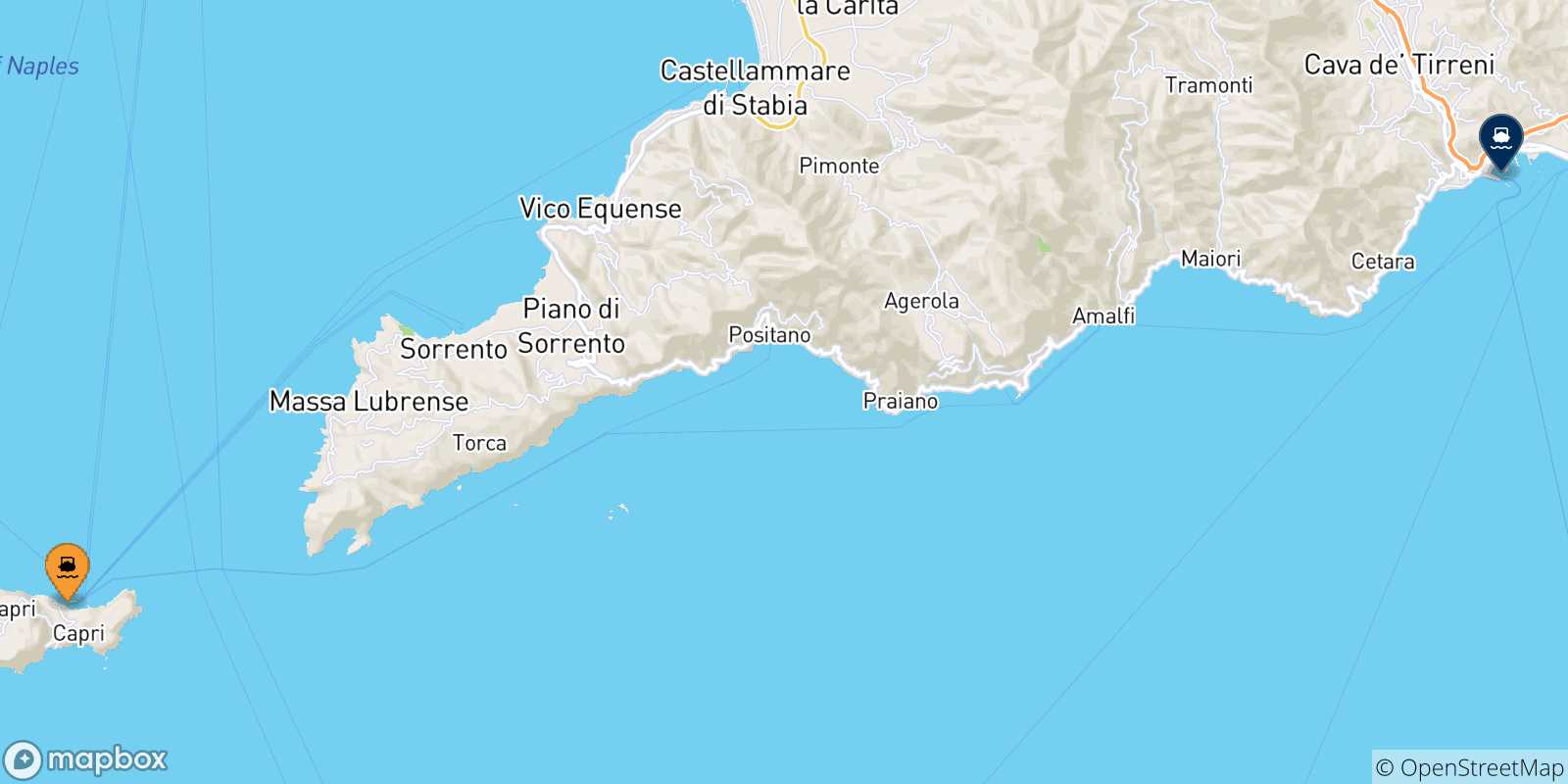 Mapa de las posibles rutas entre Golfo De Nápoles y  Salerno