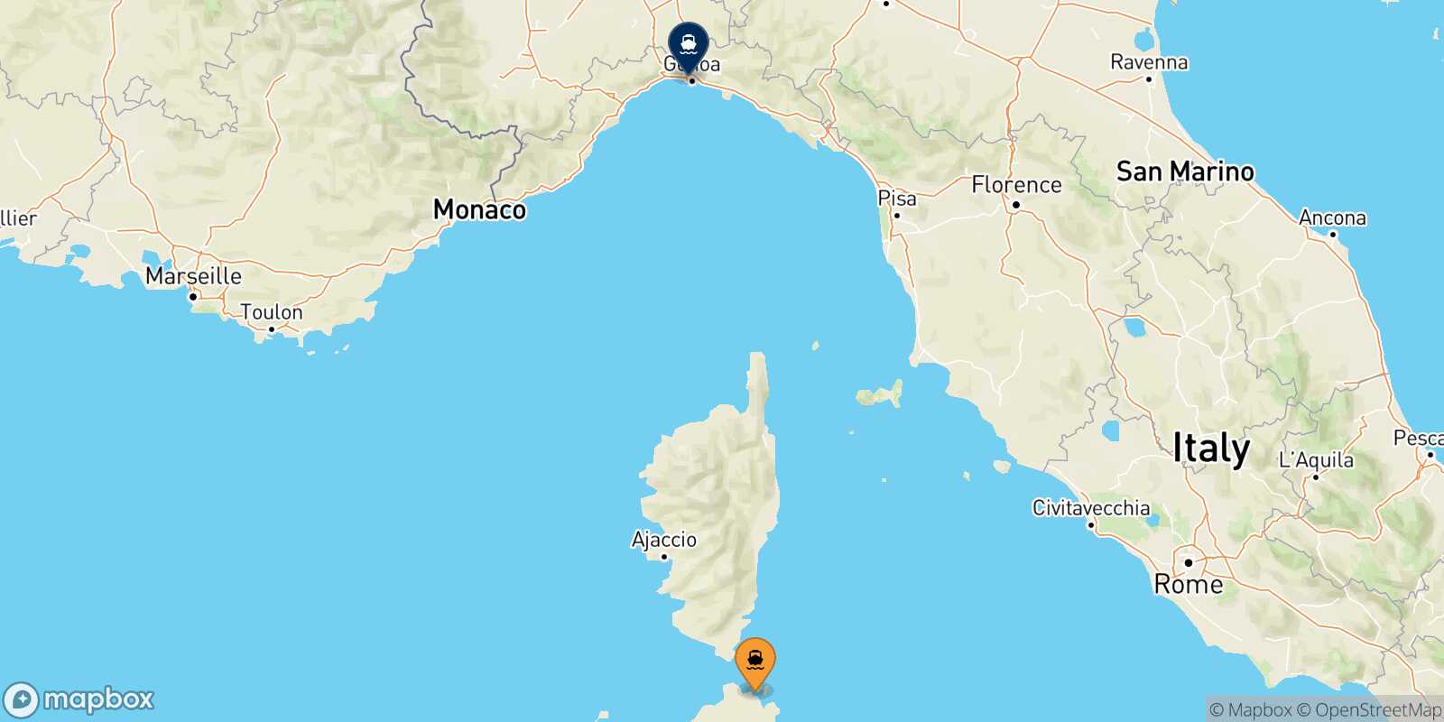 Mapa de la ruta Golfo Aranci Genova
