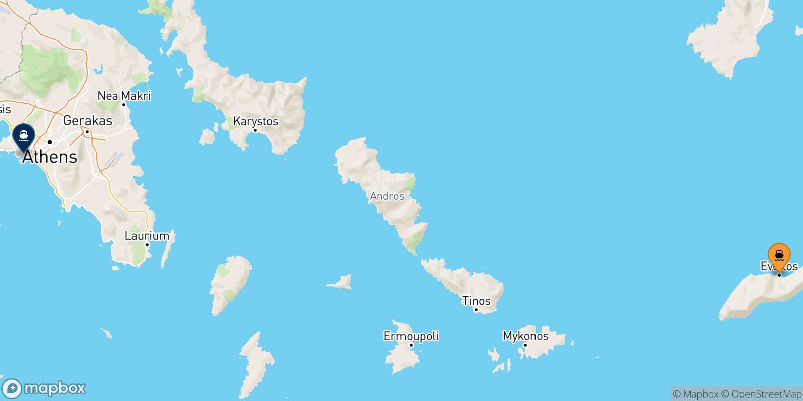 Mapa de la ruta Evdilos (Ikaria) El Pireo