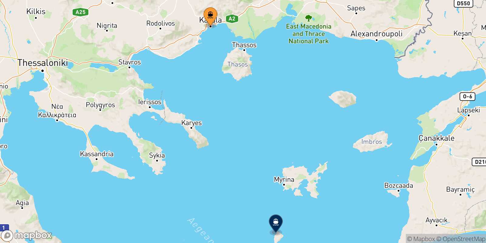 Mapa de la ruta Kavala Agios Efstratios