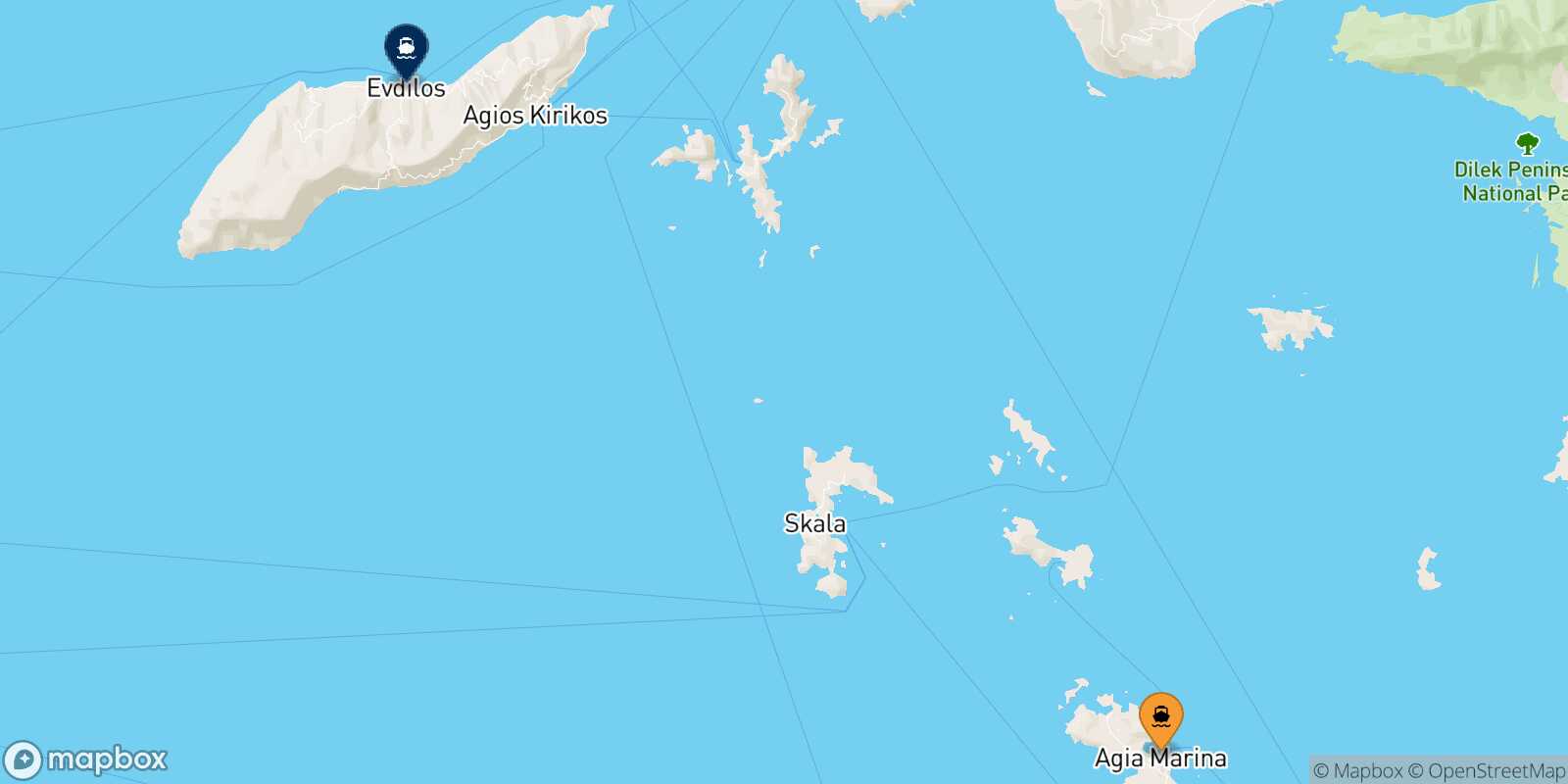 Mapa de la ruta Leros Agios Kirikos (Ikaria)