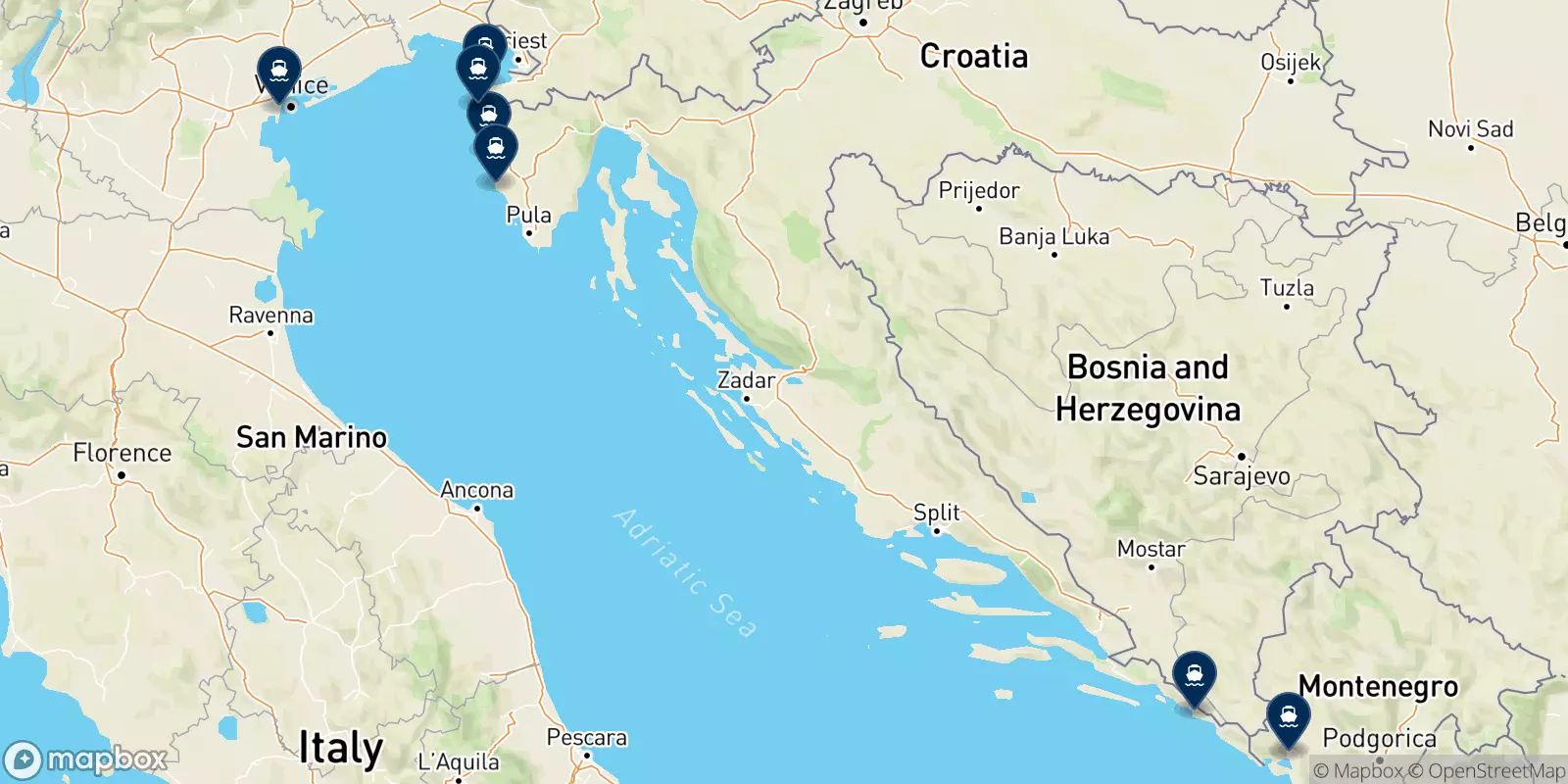 Mapa de los destinos Kompas