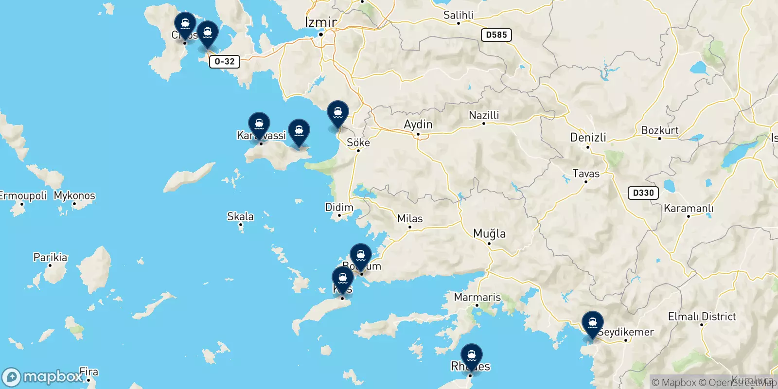 Mapa de los destinos Makri A.e.