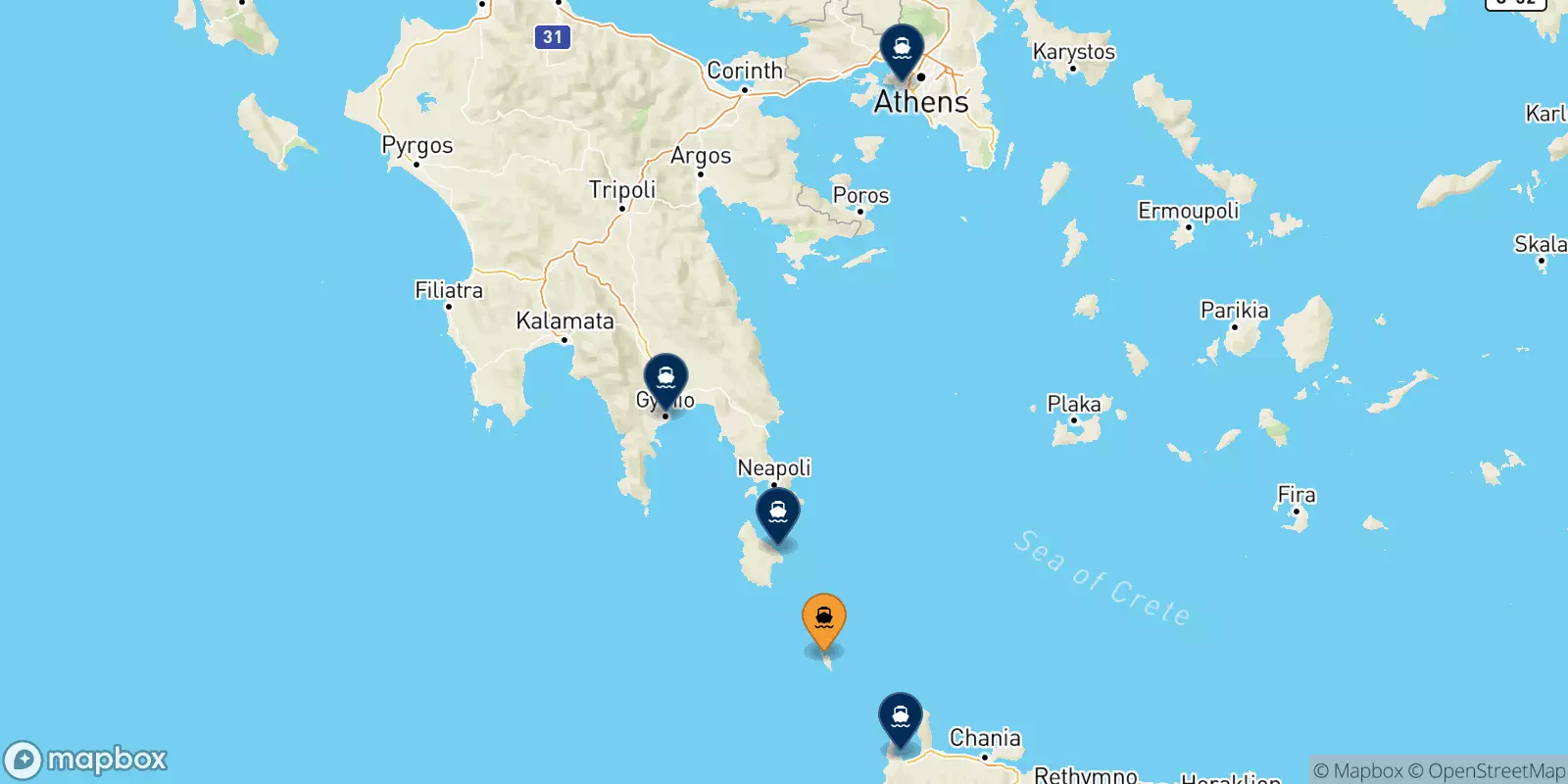 Ferries de Antikythira a Grecia