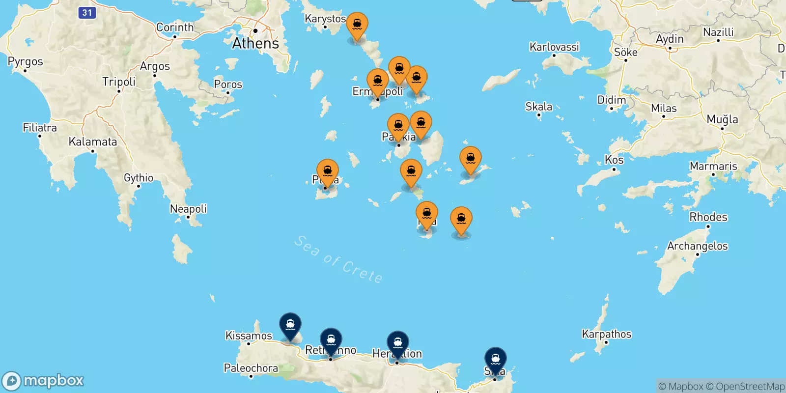 Ferries de Las Cicladas a Creta