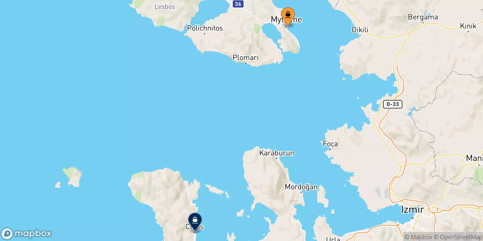 Ferries de Mytilene (Lesvos) a Quios