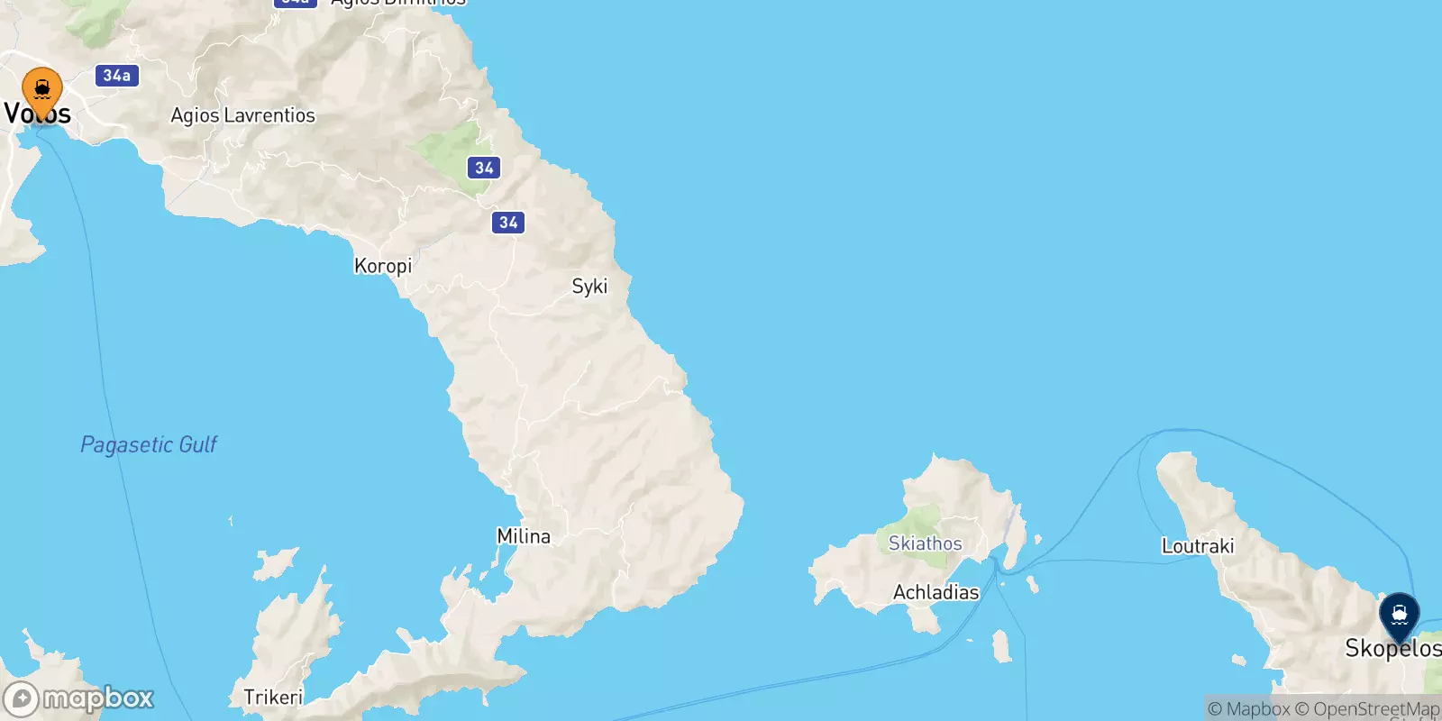 Ferries de Volos a Glossa (Skopelos)