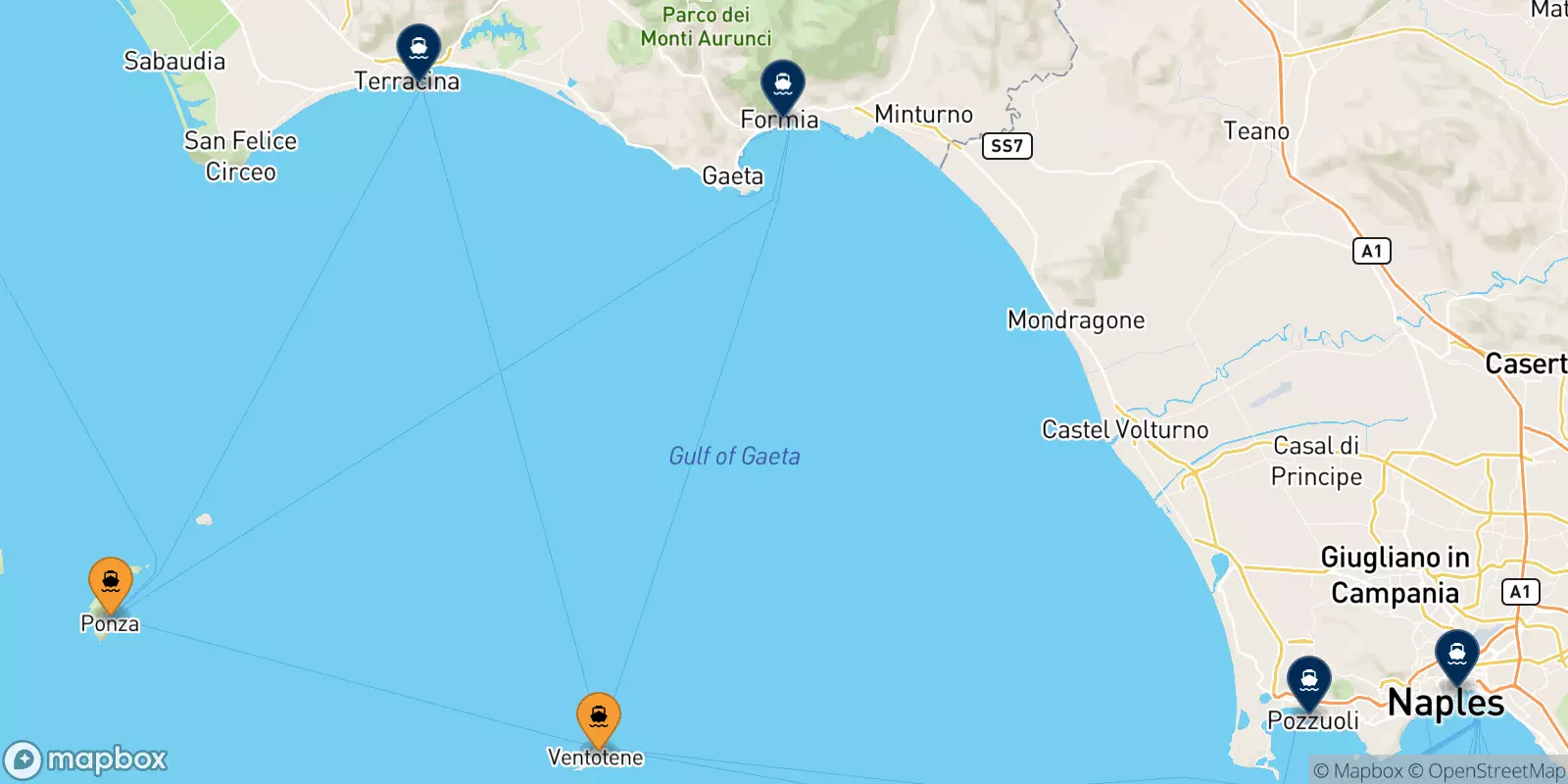 Ferries de Islas Pontinas a Italia