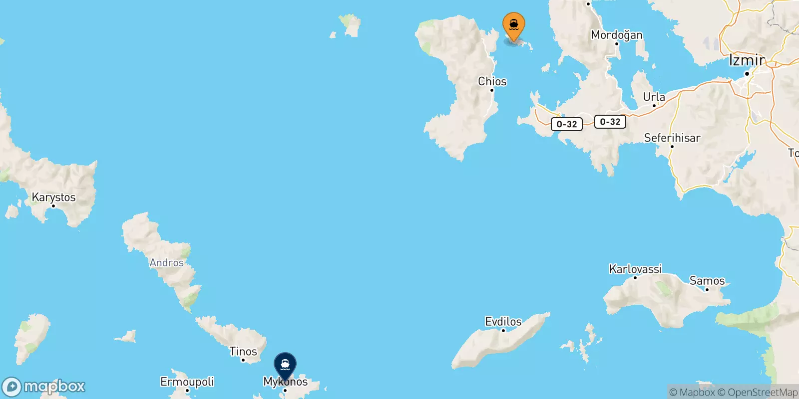 Ferries de Inousses a Mykonos