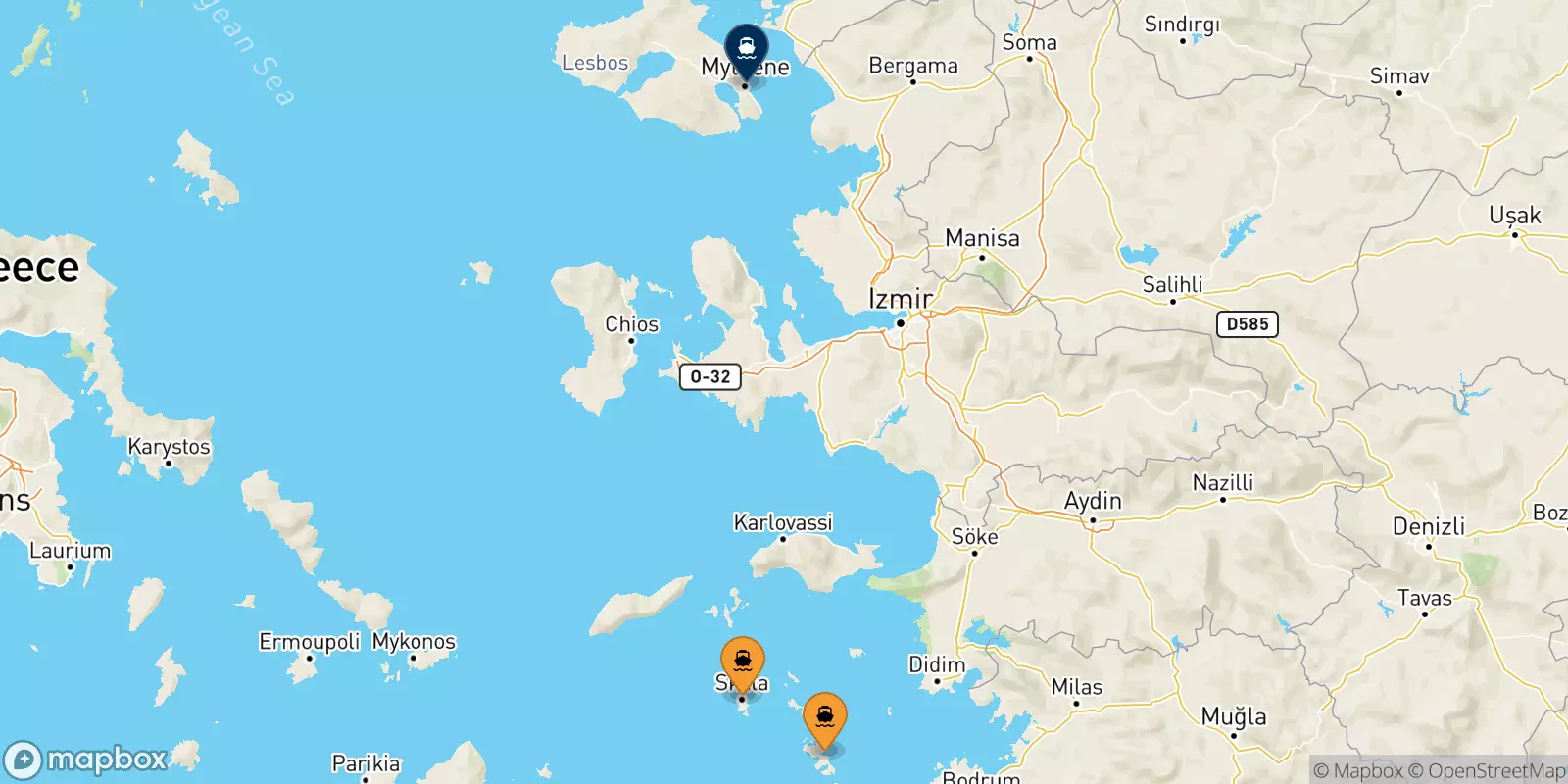 Ferries de Dodecaneso a Mytilene (Lesvos)